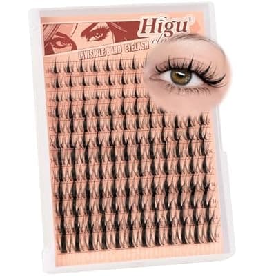 Higu clace Fairy-Lash-Clusters,144Pcs Manga Lash Clusters DIY Cluster Eyelash Extensions 10-18 mm, D Curl Lash Extension Natural Look Reusable Clear Thin Band Mix Spikes Manga Lashes(Fairy-DH-144Pcs)