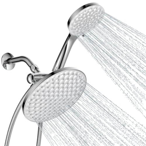 dual shower head with handheld combo,8.6 inch Rainfall showerhead,6 settings hand held shower heads with hose (Chrome) — image 1