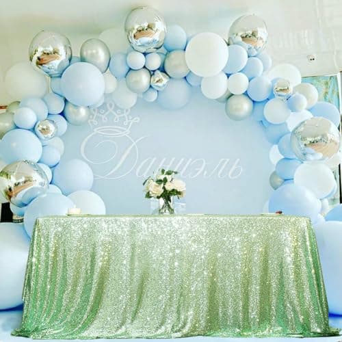 Eternal Beauty Mint Green Sequin Tablecloth, 90x132-Inch Rectangle Glitter Table Cloth for Birthday Party Wedding Decoration — image 1