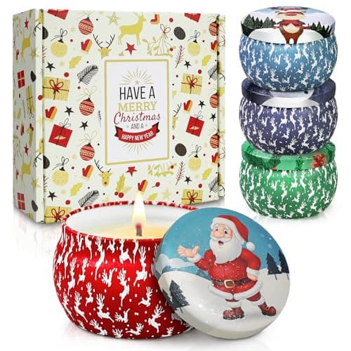 Christmas Candle Gift Set for Women, 4 Pack Long Lasting Soy Wax Candles with Lavender, Cookie, Fir & Cinnamon Apple Scents, Aromatherapy Candles for Home, Perfect Holiday Gifts — image 1