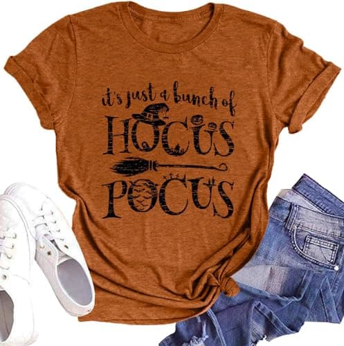 DESFSE It's Just A Bunch of Hocus Pocus T-Shirts for Women Sanderson Sisters Shirt Halloween Movie Graphic Fall Tee Tops — image 1
