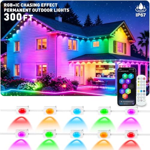 AILBTON 300FT RGB+IC Permanent Outdoor Lights, IP67 Waterproof Smart Outdoor Eave Lights, App & Remote Control, Customizable DIY LED Scene Modes for House Roof Decor and Party Events — image 1