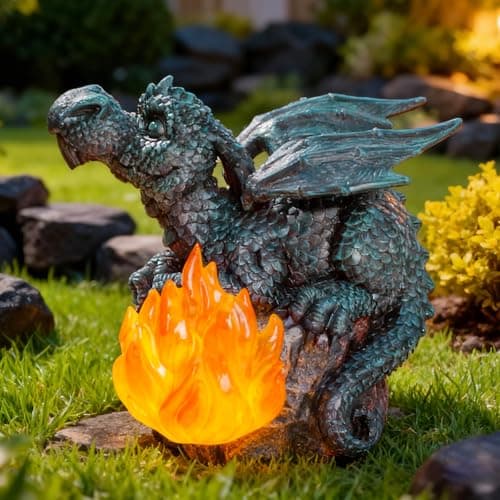 U WONDERFUL Solar Dragon Garden Decor, Porch Dragon Statue with Fiery Light - 6.8 inch Lawn Ornaments, Outdoor Decorative Art Gift for Patio, Yard, Backyard, Porch — image 1
