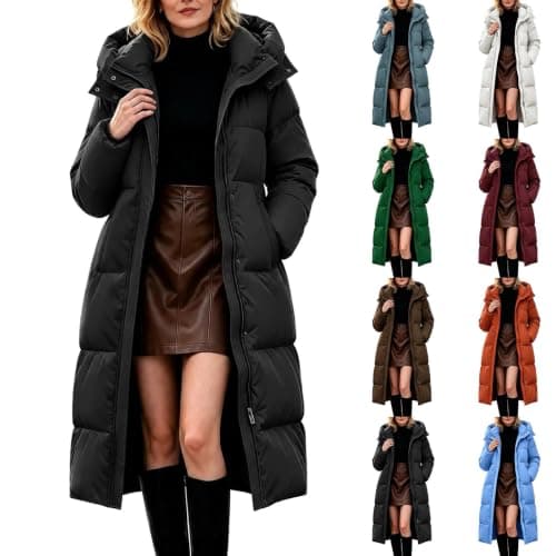 Womens Long Quilted Hooded Zipper Winter Puffer Jacket with Pockets — image 1