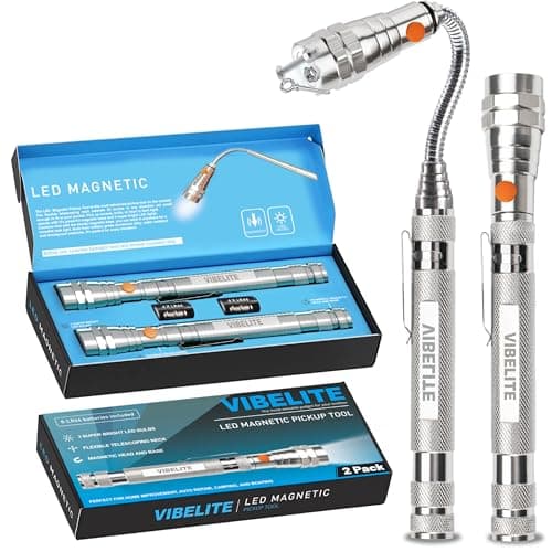 VIBELITE Extendable Magnetic Flashlight with Telescoping Magnet Pickup Tool-Cool Gadget Gifts for Men, Him, Teen Boys, Dad, Father, Mechanic, Boyfriend, Women, Birthday Gifts for Men, Silver, 2 Pack — image 1