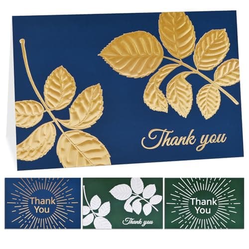 24 Pack Thank You Cards with Envelopes, Elegant Professional Raised Gold & Silver Foil, 4 Designs, Pefect for for Weddings, Teacher Appreciation, Graduation, Small Business Gifts, Holiday & Christmas Thank You Notes