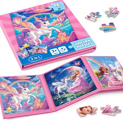 Magnetic Jigsaw Puzzles for Kids 3-8, Unicorn Princess Travel Toy — image 1