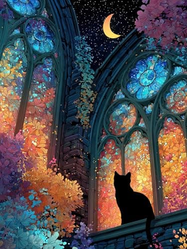 Teemosreal Puzzles for Adults 1000 Pieces, Stained Glass Cat Fantasy Night Moon Scene, Challenging Puzzle Game with Poster, Matte Finish, Interlock Perfectly Frameable Wall Decor Gift — image 1