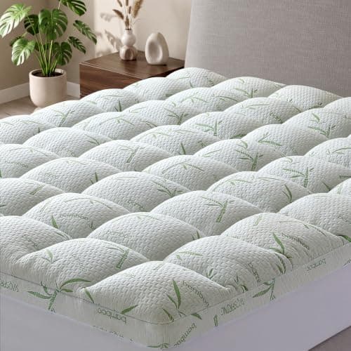 4 Inch Mattress Topper Memory Foam Cooling Bamboo Queen Size | Extra Thick Breathable Gel Airflow Bed Topper for Back Pain Relief, Orthopedic Support, Deep Pocket Fits 8-21 Inch, Washable — image 1
