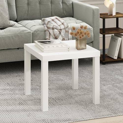 Furinno Classic Coffee Table, Square Modern Coffee Table with Triple Thick Tabletop, Simple Side Table with 4 Legs, for Living Room, Bedroom, Home Office, White — image 1