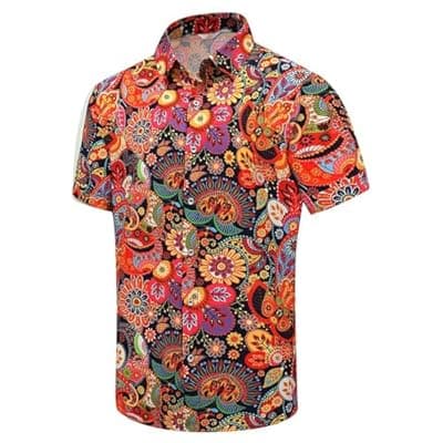 Men's Hawaiian Shirt Funky Blue Beach Printed Tropical Beach Shirt Casual Button Down Short Sleeve Floral Shirts Tops