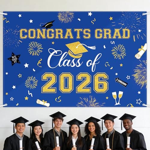 Oeyliz Graduation Decorations 2026 Congrats Grad Banner Class of 2026 Graduation Banner 2026 Graduation Decor Class of 2026 Banner High School College Celebration Party Supplies Yard Sign (Blue) — image 1