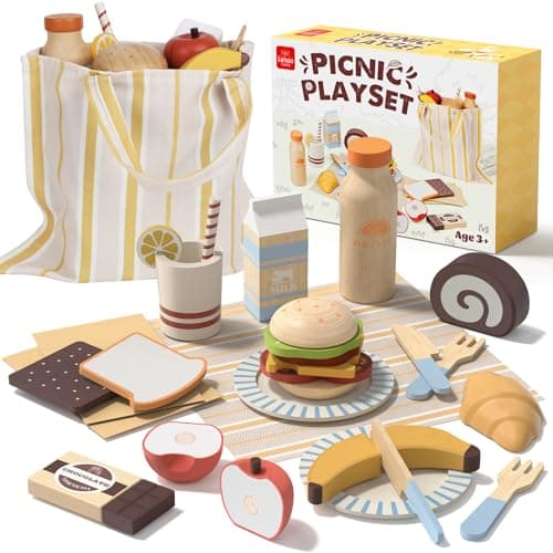Lehoo Castle Wooden Play Food Set, Toy Food for Toddlers 1-3, Pretend Play Kitchen Accessories, Cutting Food Toys, Montessori Sorting Toys for Kids 3-5 Girls Boys