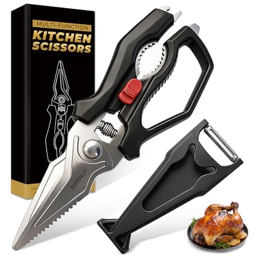 FINENUT Heavy Duty Kitchen Scissors with Peeler Sheath - Spring Loaded Poultry Shears for Chicken, Meat & Fish - Multipurpose Food Scissors with Safety Lock & Non-Slip Handle, Dishwasher Safe — image 1
