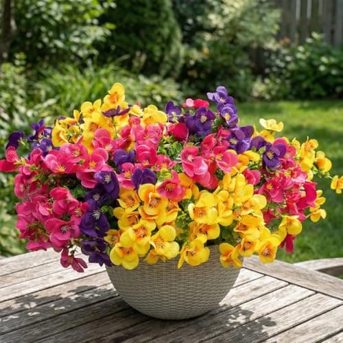 trytuny Artificial Flowers for Outdoor, Realistic Faux Plants for Outside Indoor Porch Patio Window Box Planter Home Decor (12pcs - Yellow Purple Rose red) — image 1