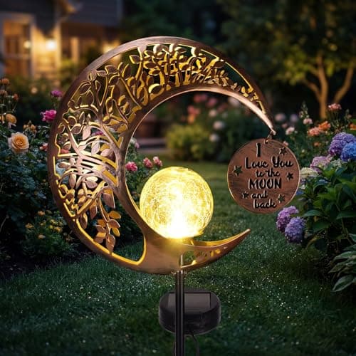 MEBRUDY Solar Garden Decor Lights with Tag, Moon Solar Light Waterproof Outdoor Decor for Yard, Lawn, Patio, Pathway, Garden Gifts for Mother, Grandma, Women — image 1