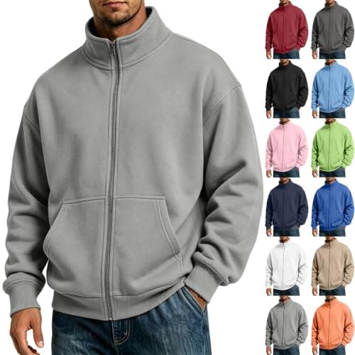 Mens Zip Up Sweatshirt Mock Neck Fall Winter