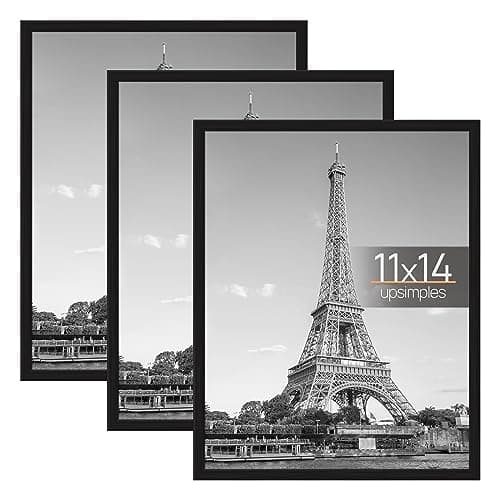 upsimples 11x14 Picture Frame Black 3 Pack, Scratch-Proof Poster Frames 11 x 14 for Photo Gallery - Slide-In Strips, Horizontal or Vertical Wall Mounting — image 1