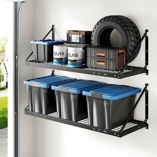 FLEXIMOUNTS 2-Pack 2x4ft Garage Wall Shelving - Heavy Duty Garage Storage Rack, 660lbs Load Capacity with Brace Guardrail, Organization System for Tools, Bins, Utility Room, Pro Series — image 1