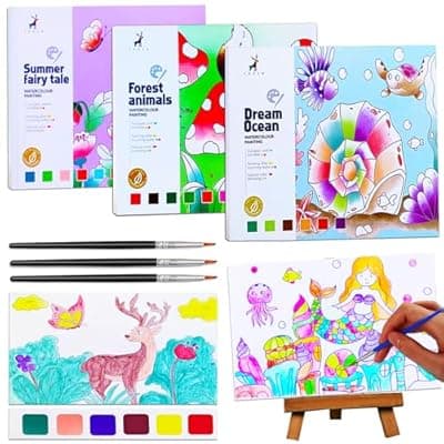 JUNQIU 3Pack Water Color Paint Sets for Kids, Paint With Water Books, Pocket Watercolor Painting Book, Arts and Crafts for Girls Gifts,Stocking Stuffers For Kids