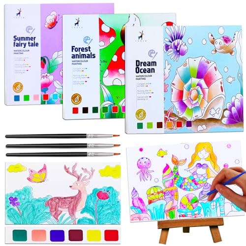 JUNQIU 3Pack Water Color Paint Sets for Kids, Paint With Water Books, Pocket Watercolor Painting Book, Arts and Crafts for Girls Gifts,Stocking Stuffers For Kids — image 1