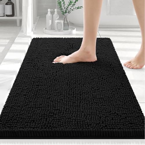 Smiry Luxury Chenille Bathroom Rugs 24x16, Extra Soft and Absorbent Shaggy Bath Mat, Machine Washable, Non-Slip Plush Carpet Runner for Tub, Shower, and Floor, Home Decor Accessories, Black — image 1
