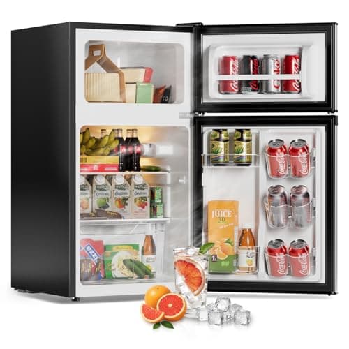 Frostorm 3.2 Cu Ft Mini Fridge with Freezer - Energy Efficient, Double Door Upright Freezer for Bedroom, Office & Dorm | Small Fridge, Glass Shelves,Interior Light,ETL Certified,etc(Silver)