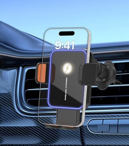 Car Mount Charger, 15W Fast Charging Auto Clamping Wireless Car Charger with 7-Color LED Lights, Air Vent Phone Holders for Your Car Accessory for iPhone Air 17 Pro Max 16 15 14 13 12, Galaxy S25