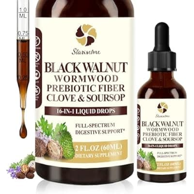 Starisetme Wormwood Black Walnut Cleanse for Humans Tincture – Max Strength Gut Health Prebiotics w/Clove, Soursop,Pumpkin Seed, Plus Vitamins, Minerals for Immune & Mood丨Women & Men- Vegan, Non-GMO