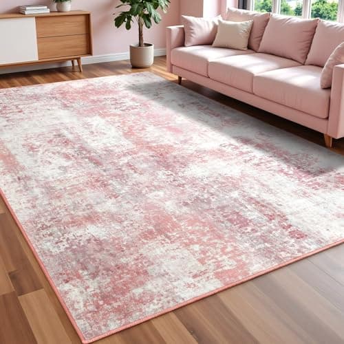 Macgace Washable Abstract Rug, 3x5 Modern Area Rugs with Non-Slip Rubber Backed for Bedroom, Thin but Soft Contemporary Carpet Kitchen Living Room Decor, Pink — image 1