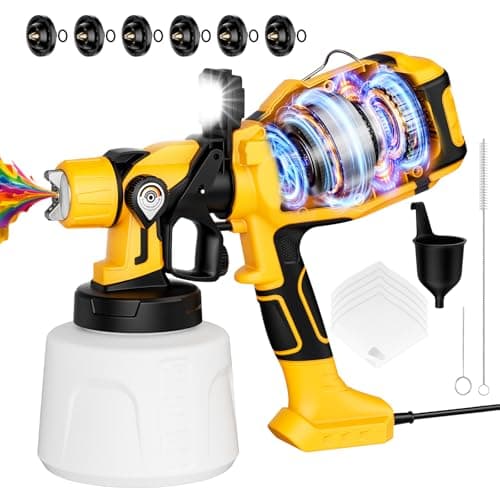 Paint Sprayer for House Painting, Paint Sprayer with Easy to Clean Design, 1400ml (47oz) Container, 6 Brass Nozzles & LED Light, 3 Spray Patterns for House, Fence, Furniture, DIY, Garden, Walls — image 1