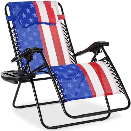 Best Choice Products Oversized Zero Gravity Chair, Folding Outdoor Patio Lounge Recliner w/Cup Holder Accessory Tray, Pillow - American Flag — image 1