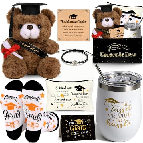 U-Zomir Graduation Gifts for Her, College & High School Graduation Gifts for Women with Plush Bear Bracelet Socks Greeting Card and Tumbler, Class of 2026 Graduates Gifts Box Set — image 1