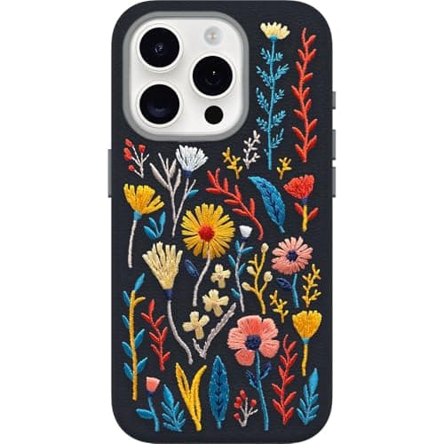 OtterBox iPhone 15 Pro Symmetry Series Cactus Leather Embroidery for MagSafe - Enchanted Garden Blue