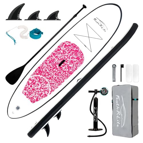 FEATH-R-LITE Inflatable Stand Up Paddle Board 10'x30''x6'' Ultra-Light (16.7lbs) SUP with Paddleboard Accessories,Three Fins,Adjustable Paddle, Pump,Backpack, Leash