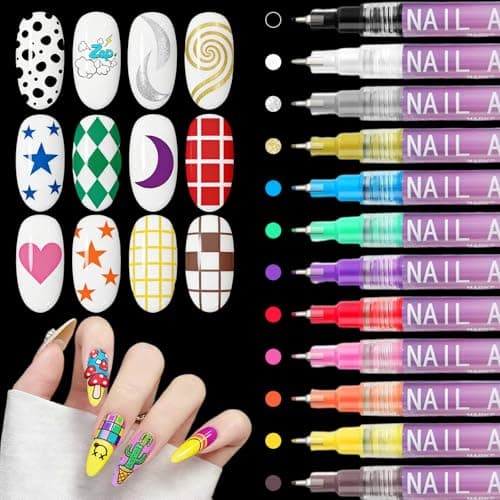 12 Colors Nail Art Markers Set: 0.5mm Fine Nail Art Pens, Waterproof & Quick-Dry Nail Polish Pens for Professional Nail Design, Dotting, Lining, Lettering, and DIY Manicure Art — image 1