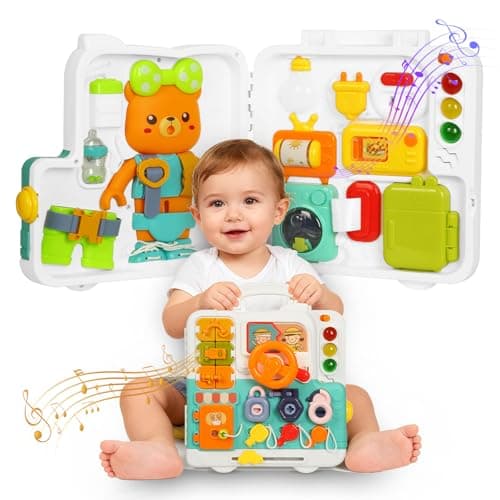 LINEQIC Montessori Busy Board Toys for 1 2 Year Old, Educational Montessori Baby Toys for 12-18 Months, Toddler 1-3 Musical Toys,Birthday Christmas Toys Gifts for 1 2 Year Old Boys Girls