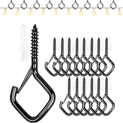 Ticway 12 PCS Q-Hanger Hooks for String Lights, Ceiling Hangers for Plants & Wind Chimes, Christmas Decorations Outdoor Hooks (Square Hanger) Black