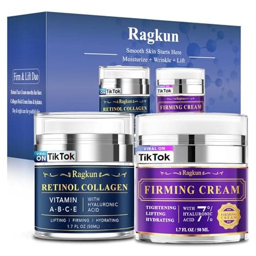 Ragkun Retinol Neck & Face Dual-Action Set—Collagen & Hyaluronic Acid Firming Neck Cream, Anti-Aging Day & Night Moisturizer, Instant Face Lift Wrinkle Creams for Women & Men, 2-Pack