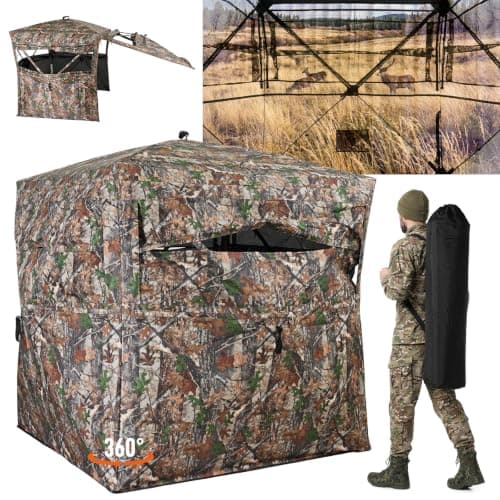 Hunting Blind 360° See Through, Pop Up Ground Blind, 3-4 Person Deer Blind | Deer & Turkey Hunting, Flip-Top Door, Silent Sliding Windows, Vertical Pull Cord, Bow & Rifle Hunting — image 1