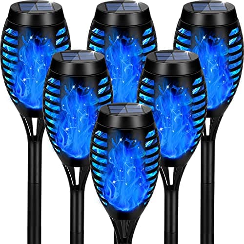 Tancuzo Solar Lights Outdoor, Upgraded 6 Pack Blue Solar Torch Light with Flickering Flame Waterproof for Garden Decor, Flame Torches for Outside Landscape Porch Yard Pathway Decorations — image 1