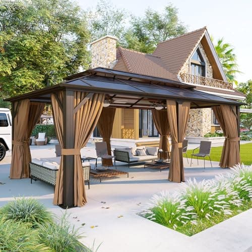 Aoxun 12'x20' Hardtop Gazebo, Aluminum Frame Permanent Pavilion with Curtains and Netting, Outdoor Polycarbonate Double Roof Canopy, Designed for Garden, Lawns, Patio — image 1