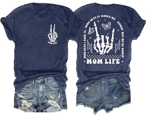 Ithalt Womens Mama Shirt Mom Life Shirts Skeleton Mother Printed T-Shirt Rock and Roll Short Sleeve Tops — image 1