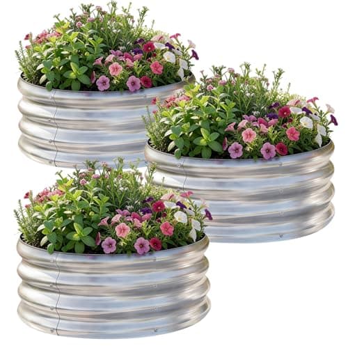 AHEONLAR 3Pack 2x2x1 ft Round Galvanized Raised Garden Bed Kit Round Metal Flower Box Large Planter Raised Beds Outdoor Garden for Planting,Fruit,Herb-Sliver