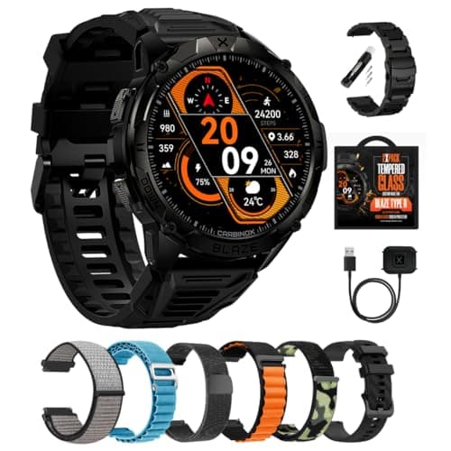 CARBINOX Blaze Smart Watch Ultimate Pack with GPS, Rugged Fitness Tracker Waterproof IP69K, Compatible with Android and iOS, 170+ Sports Modes, Make/Receive Calls (Round)
