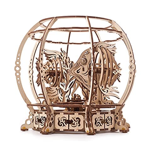 UGEARS Aquarium 3D Wooden Puzzles for Adults - Wooden Model Kits for Adults Mechanical Aquarium Puzzles for Adult Unique Wooden Puzzle Brain Teaser, Hobby Set Home Decoration
