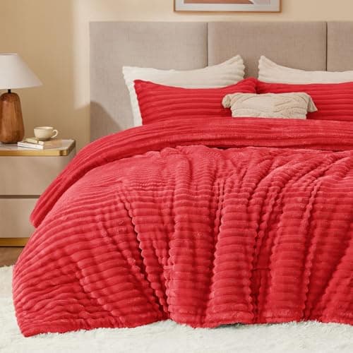 BEDELITE Fleece Queen Comforter Set -Super Soft & Warm Fluffy Red Bedding, Luxury Fuzzy Heavy Bed Set for Winter with 2 Pillow Cases — image 1