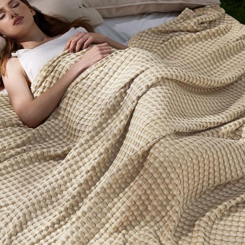Bedsure Cooling Cotton Waffle King Size Blanket - Lightweight Breathable Summer Blanket of Rayon Derived from Bamboo for Hot Sleepers, Luxury Throws for Bed, Couch and Sofa, Light Brown, 104x90 Inches — image 1