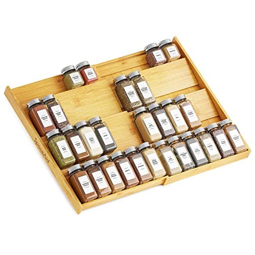 SpaceAid Bamboo Spice Drawer Organizer, (Need 3" Deep Drawer) Expandable 4 Tier Spices Rack for Cabinet, Kitchen Seasoning Storage Insert (Jars Not Included, From 12" to 23" Wide) — image 1