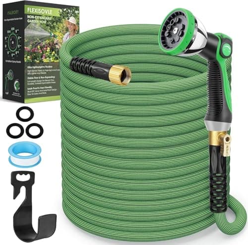 PALRORY Non-Expandable Garden Hose 100 ft, Ultra Lightweight Flexible Water Hose with 10-Pattern Nozzle, Leak-Proof, High-Density Fabric, Thickened Connector, Shut-Off Valve for Yard, Lawn, Outdoor — image 1